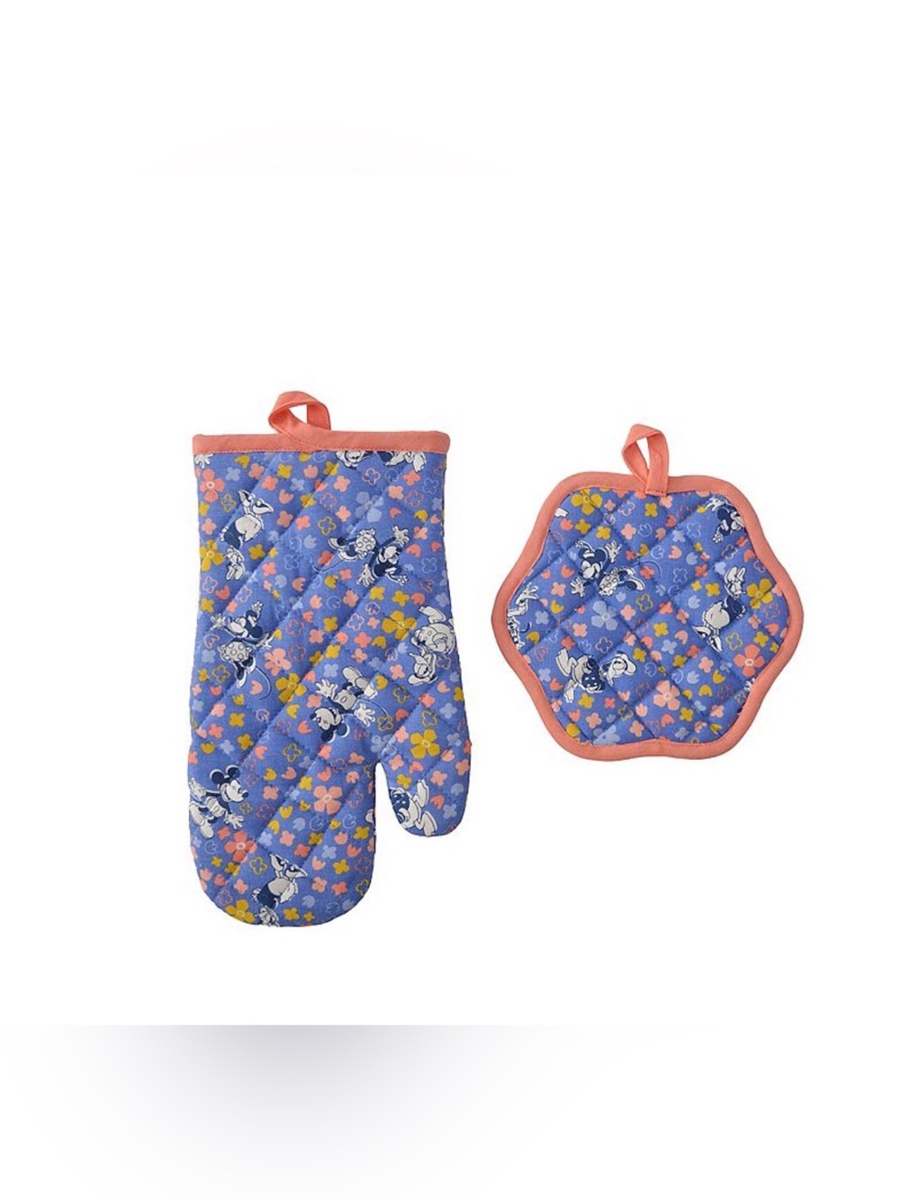 Disney Purple Floral Mickey Oven Mitt and Pot Holder Set with Coral Trim